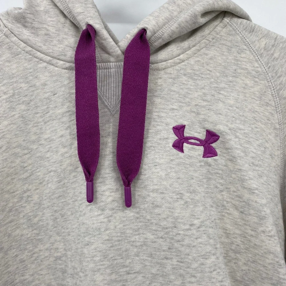 Under Armour UA Storm Women Medium Gray Purple‎ Logo Fleece Hoodie Sweatshirt